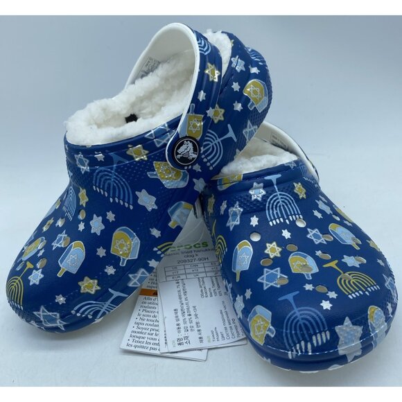 Crocs Classic Lined Blue Hanukkah Clogs Shoes Sandals Jewish Kids Size 12 C - Picture 15 of 15